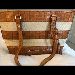 Brahmin straw & leather Croc Embossed Tote